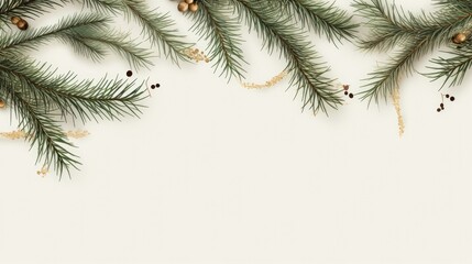 a horizontal image of pine trees on the margin with space for copy in a Nature-themed illustration as a JPG. Generative ai