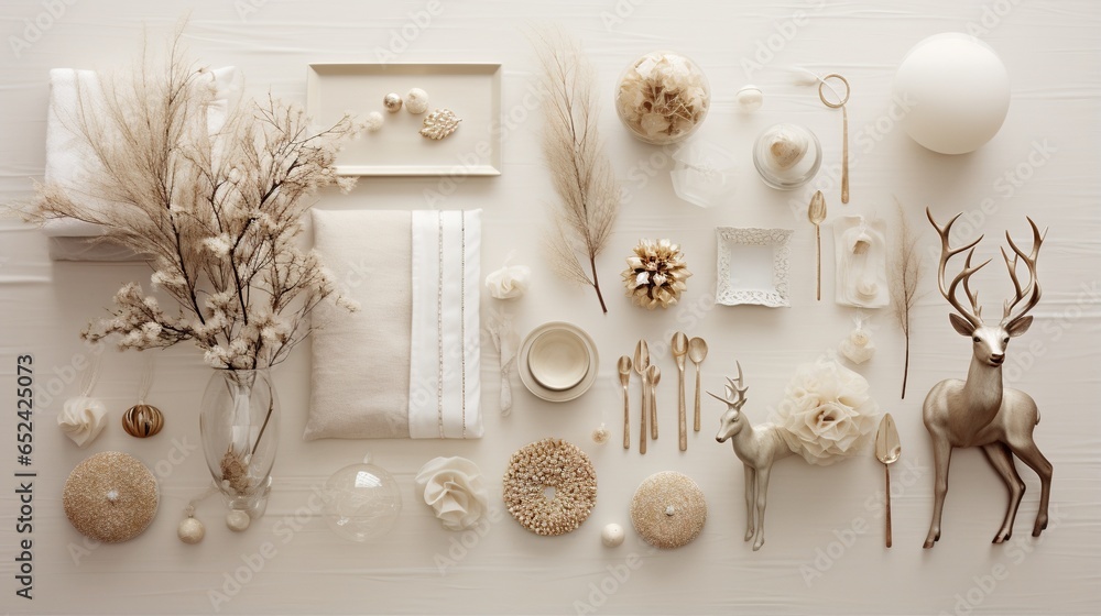 Poster  a white table topped with lots of different types of items.  generative ai