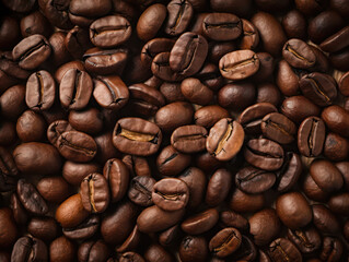 Fototapeta premium Close up many roasted coffee beans for background