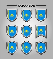Kazakhstan National Emblems Flag with Luxury Shield