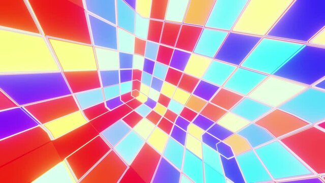 Multicolored psychedelic space of sparkling square segments as a looping disco background 3d render. Vj loop for night club, music festival, Dj rectangle