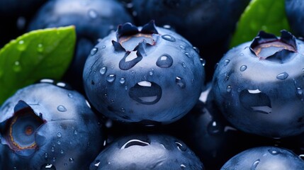  a close up of blueberries with water droplets on them.  generative ai
