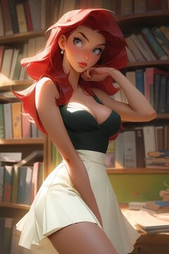 Beautiful young anime style girl in thin tight dress and skirt, sexy hot and attractive woman