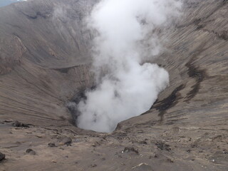 smoke from bromo volcano mountain