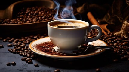 Fototapeta premium a cup of coffee sitting on top of a saucer. generative ai