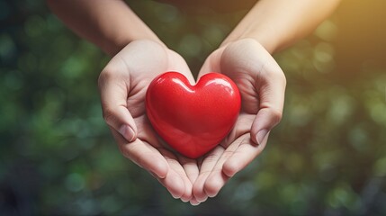 Obraz premium a person holding a red heart in their hands with a blurry background. generative ai