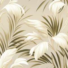 Palm leaves on beige background seamless pattern