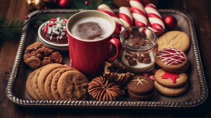 Obraz na płótnie Canvas Festive Christmas mood with cookies and a comforting cup of hot cocoa. AI generated