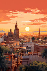 Fototapeta premium Illustration of beautiful view of the city of Sevilla, Spain