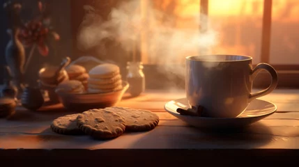 Poster Christmas cookies and a steaming cup of hot cocoa radiating the warmth. AI generated © PandaStockArt