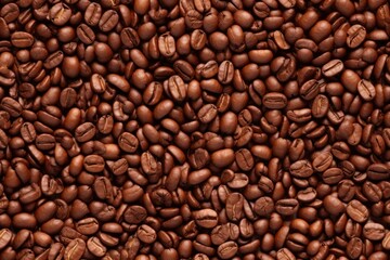 Fototapeta premium Seamless pattern with close up coffee beans, horizontal banner with endless texture. Aroma beverage.