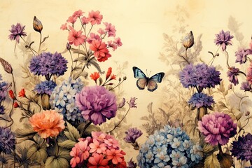 Aesthetic floral background with a vintage feel - obrazy, fototapety, plakaty