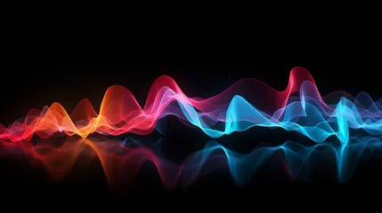 Foto op Plexiglas vibrant colored sound wave on black background - abstract music visualization © Ashi