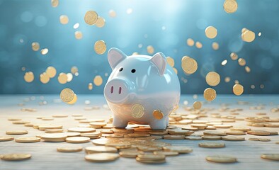 white piggy bank with coins flying out Generative AI