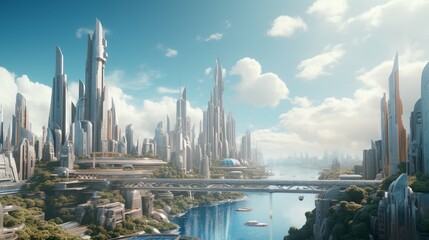 Obraz premium Captivating panoramic cityscape, wide angle view 