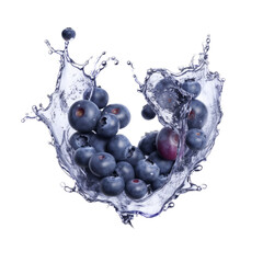 Blueberries in a heart-shape, splashing juice, cutout, and isolated in a Fruit lover-themed, photorealistic illustration in a transparent PNG. generative ai