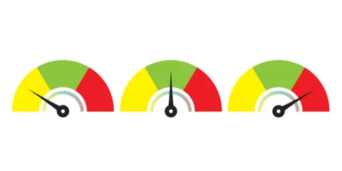 Fotobehang Barometer icon. Barometers symbol. Red to green scale with arrow and scale © Ірина Гринюк