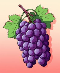 purple grape illustration, in the style of bold outlines, flat colors.