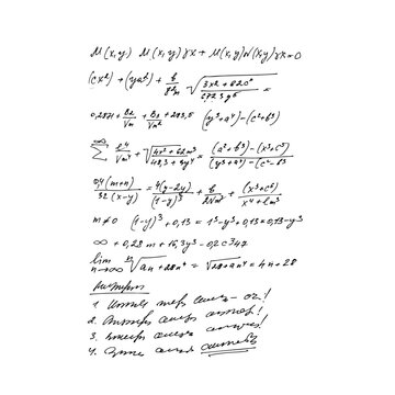 Mathematical set with geometrical formulas, handwritten .
 Vector hand-drawn illustration. Hand drawing mathematical expressions. mathematical symbols. the world of mathematics