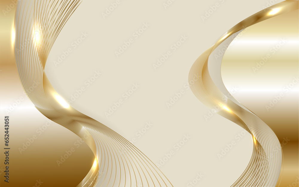 Poster luxury cream color background with golden line elements and curve light.