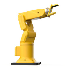 Yellow Industry robotic arm isolated. Mechanical hand. Industrial robot manipulator. 3D Rendering