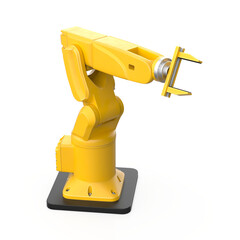 Mechanical yellow hand isolated. Industrial robot manipulator. 3D Rendering