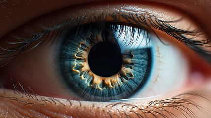 captivating world of the human eye with an extraordinary close-up of the person's eye, focusing on the intricate details of the pupil