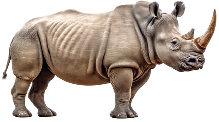 Obraz premium a Rhinoceros, full body in a side view, in an isolated and transparent PNG in a Wildlife-themed, photorealistic illustration. Generative ai