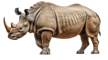 Obraz premium a Rhinoceros, full body in a side view, in an isolated and transparent PNG in a Wildlife-themed, photorealistic illustration. Generative ai