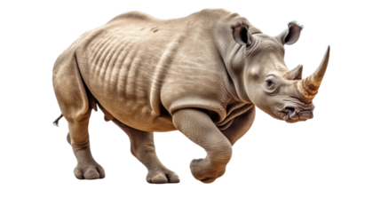 a Rhinoceros running in different positions in a Nature-themed, photorealistic illustration in a transparent PNG, and isolated. Generative ai