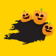 Halloween web black grunge Banner or poster with Halloween scary pumpkins isolated on orange background . Funky kids Halloween orange banner with space for greeting text or sale