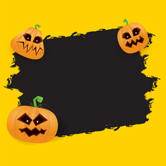 Halloween web black grunge Banner or poster with Halloween scary pumpkins isolated on orange background . Funky kids Halloween orange banner with space for greeting text or sale
