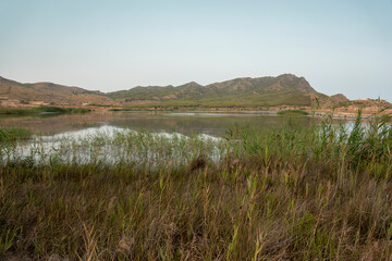 Portman mines and coast by evening in Cartagena Murcia Spain
