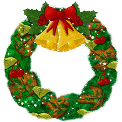 christmas wreath with bells and berries png