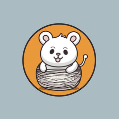 a white bear sitting in a wooden bowl with a smile on its face