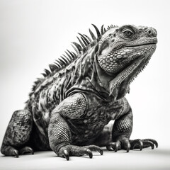 Obraz premium Black and white Iguana on a white background