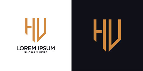 Monogram logo design initial letter h combined with shield element and creative concept