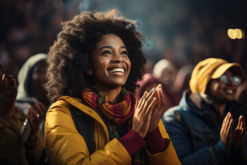 Obraz premium A person clapping enthusiastically at a performance. Generative Ai.