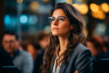 Businesswoman with glasses observing carefully