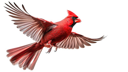 a Northern Cardinal male in-flight in a cutout and isolated, side and 3/4 view, Nature-themed, photorealistic illustration in a transparent PNG. Generative ai - obrazy, fototapety, plakaty