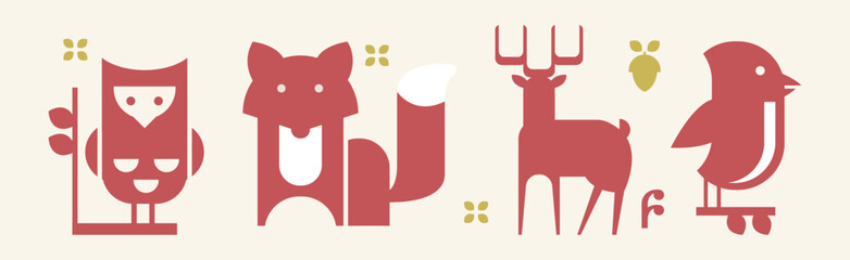 Forest Animal and Flora Wild Nature Icon Vector Set