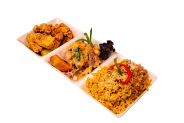 Trio marino, ceviche, arroz con mariscos y chicharrón