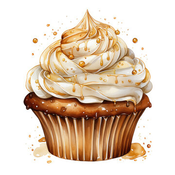 cupcake with caramel frosting on white clip art preview