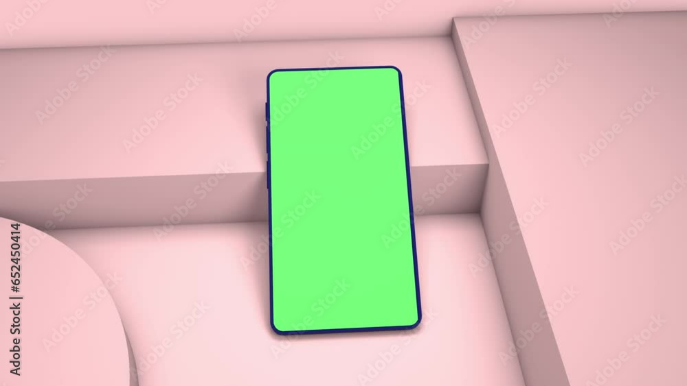Aufkleber mobile phone mockup video with green screen laying on geometric square blocks and shapes in light be