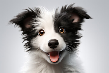 Border Collie dog closeup on a white background. Adorable fluffy animal. Generated by generative AI	