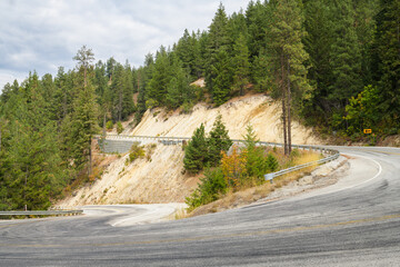 Hairpin bend on steep corner of Chumstick Highway in rural Chelan County WA