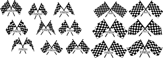 	
Vector black and white checkered auto racing flags and finishing tape vector set	
