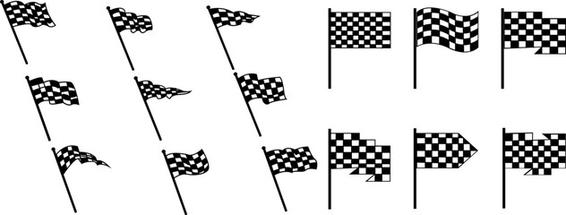 Vector black and white checkered auto racing flags and finishing tape vector set	