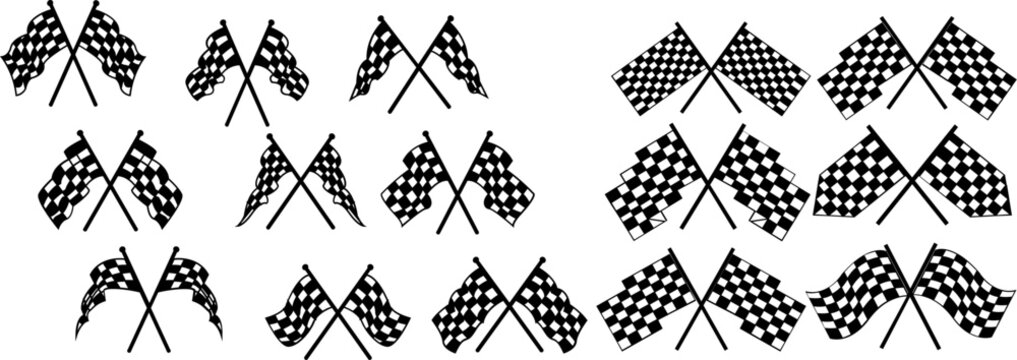 Black and white checkered auto racing flags and finishing tape vector