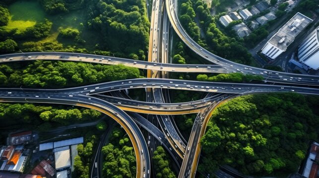 A top view of an expressway, showcasing road traffic as a vital component of Thailand's infrastructure. This image highlights the importance of well-connected roadways in the country
